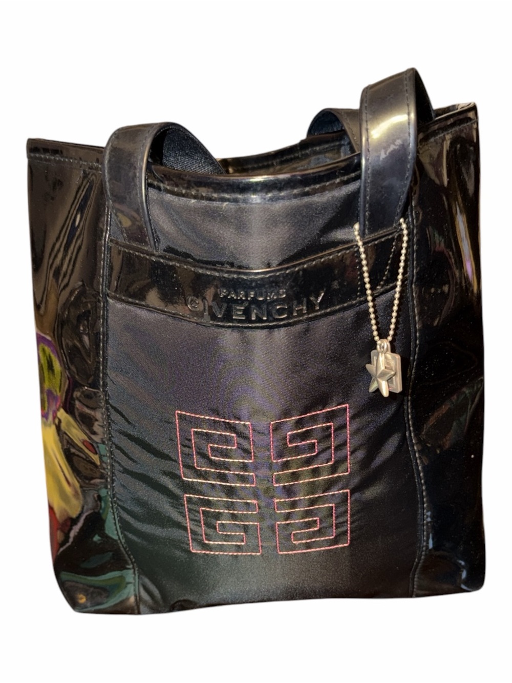 Parfums Givenchy Black Nylon Patent Trim Tote Bag